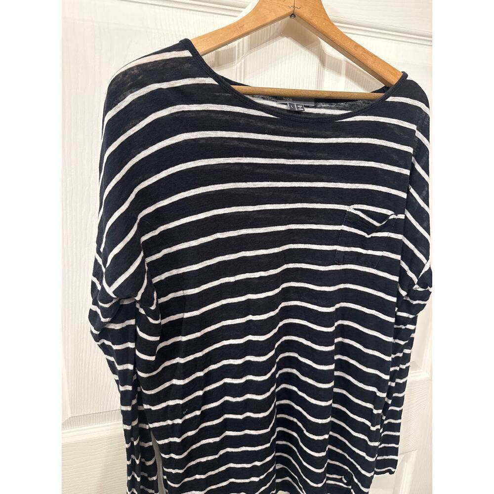 Vince 100% Linen Mixed Stripe Single Pocket Long Sleeve Women's Tunic, L - Picture 4 of 6